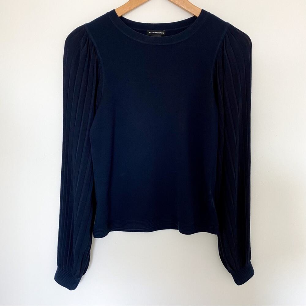 Club Monaco Navy Pleated‎ Long Sleeve Top